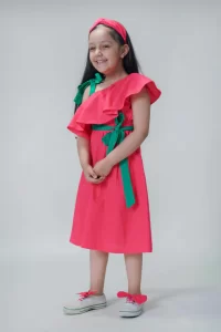 Girls Solid Ruffle Dress