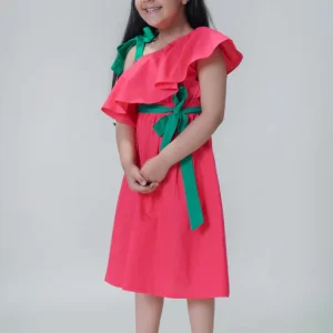 Girls Solid Ruffle Dress