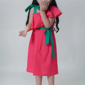 Girls Solid Ruffle Dress