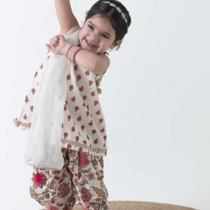 Girl Floral Buta Suit Set – Cream