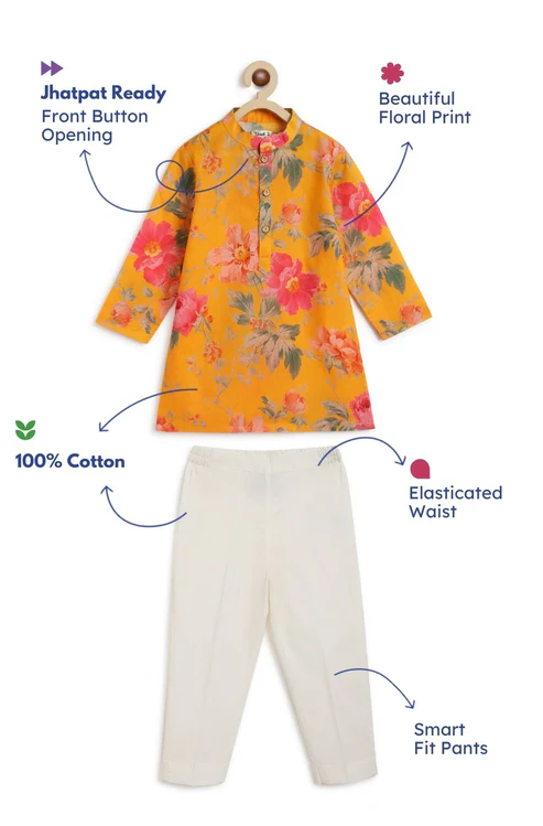Ganesh Blessing Kurta Pyjama Set - White - Image 3